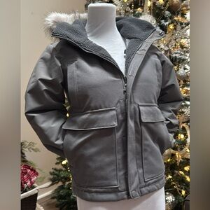 Columbia Omni Heat Gray Kids Puffer Jacket with Faux Fur Hood